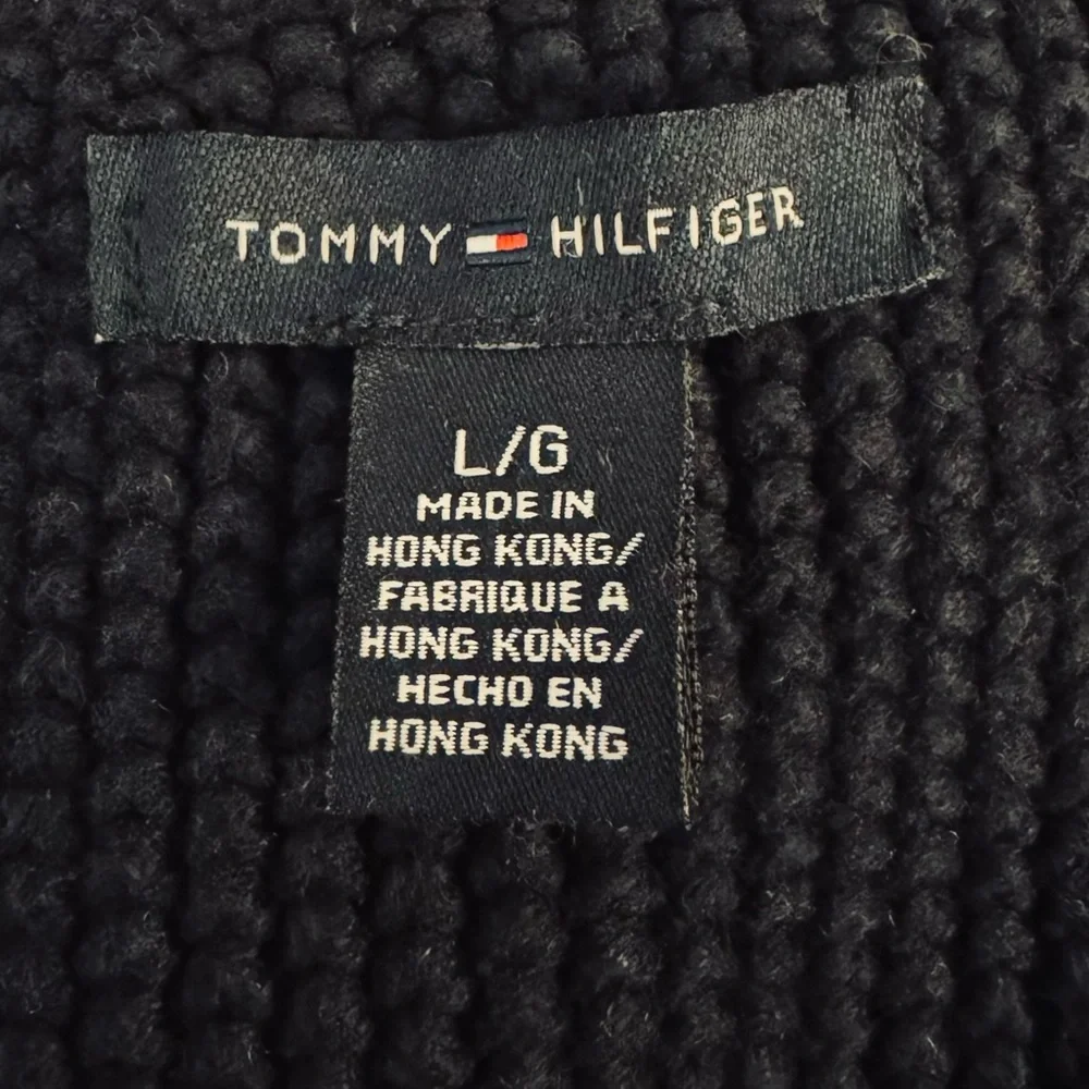 Tommy Hilfiger Dark Blue Heavy Knit Cardigan L Button Front Cotton Sweater